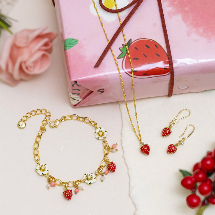 Selenichast Strawberry Flower Jewelry Set with Gift Wrapping