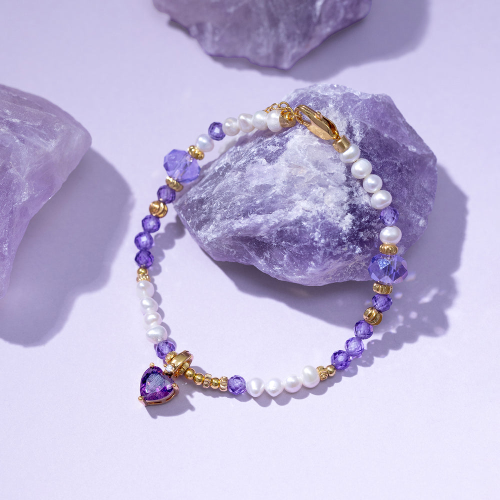 Amethyst Heart Pearl Bracelet