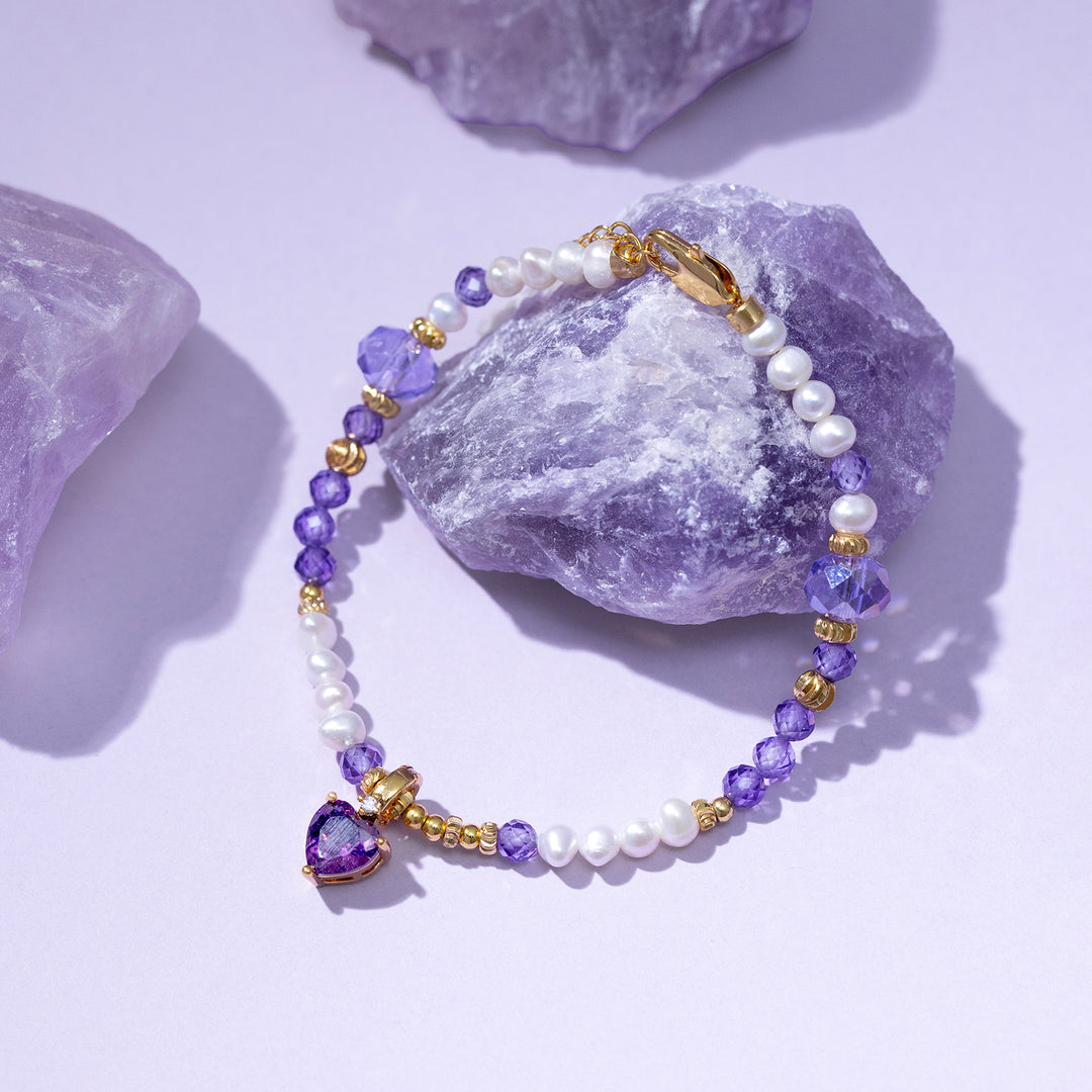 Amethyst Heart Pearl Bracelet