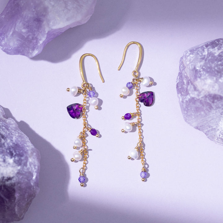 Selenichast Amethyst Heart Pearl Earrings