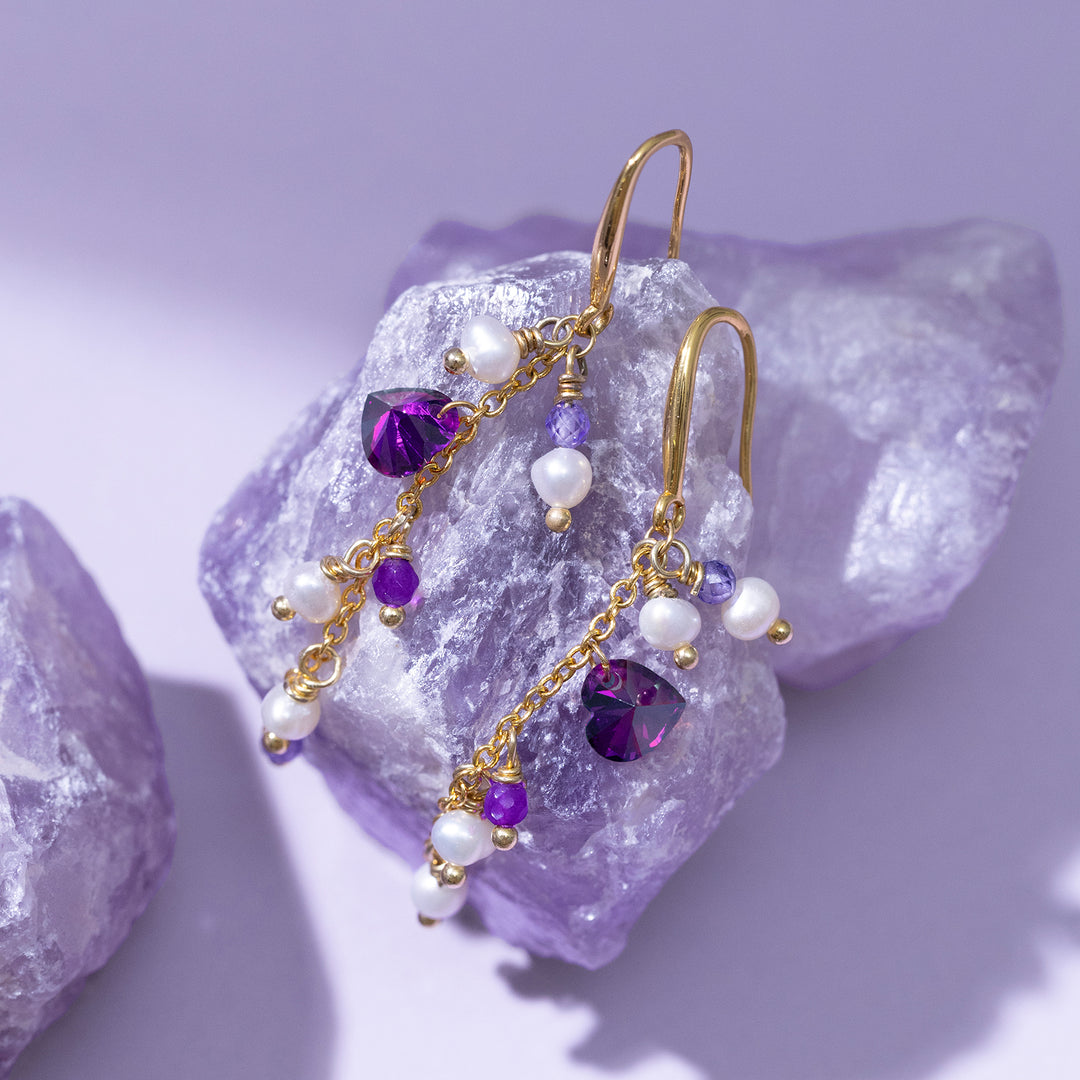 Selenichast Amethyst Heart Pearl Earrings