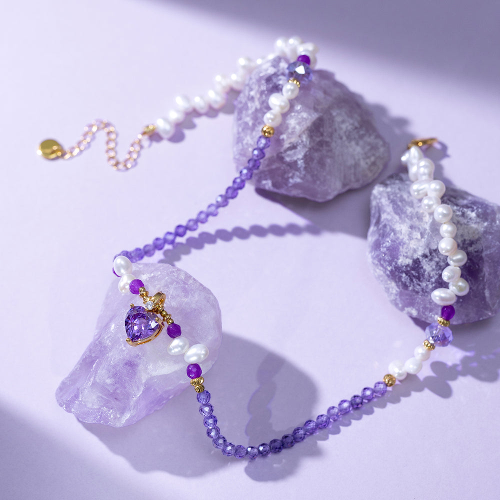 Amethyst Heart Pearl Necklace Selenichast 