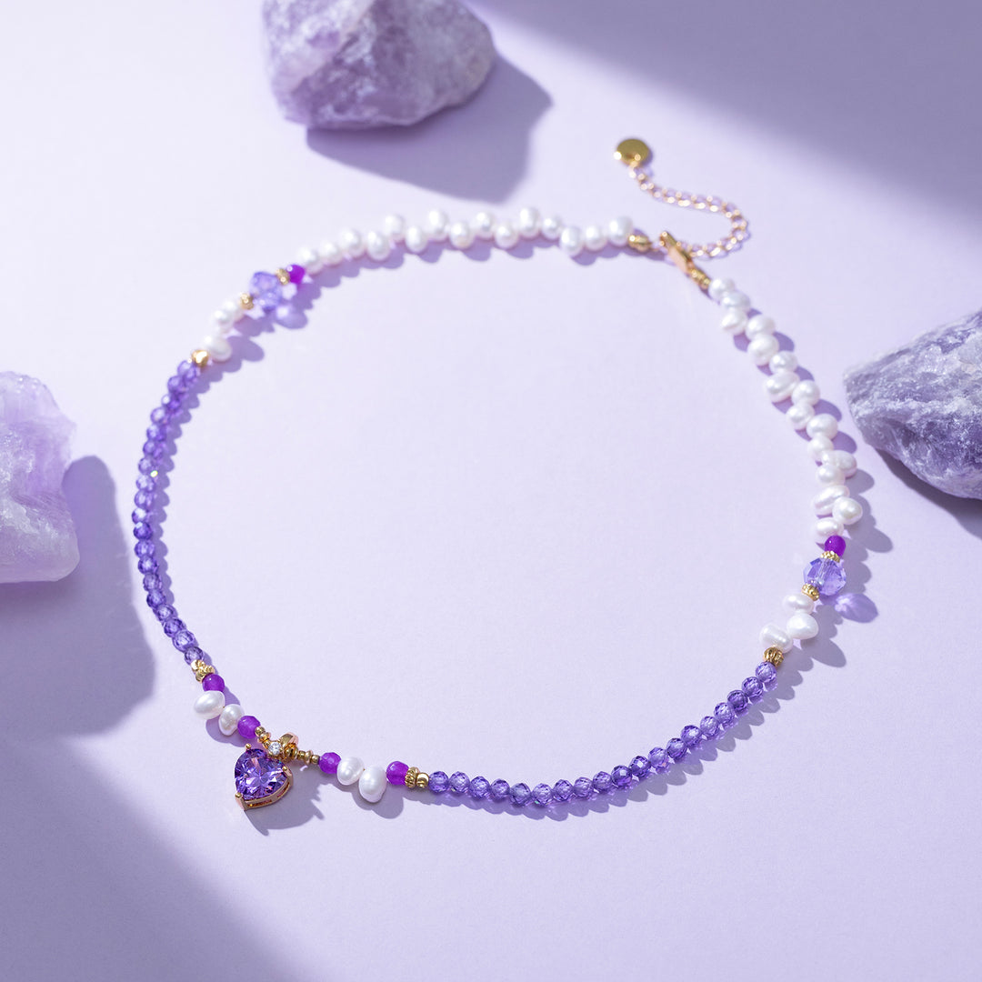 Selenichast Amethyst Heart Pearl Necklace