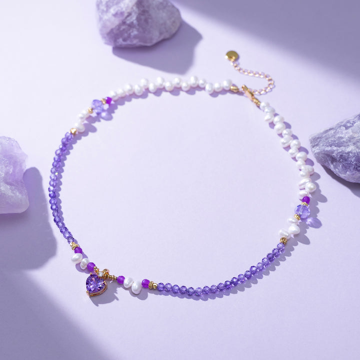 Selenichast Amethyst Heart Pearl Necklace
