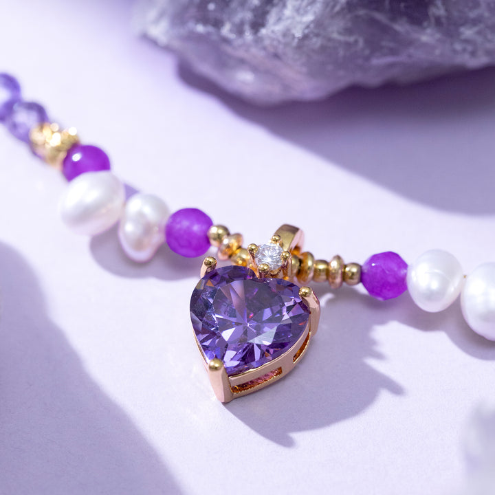 Selenichast Amethyst Heart Pearl Necklace