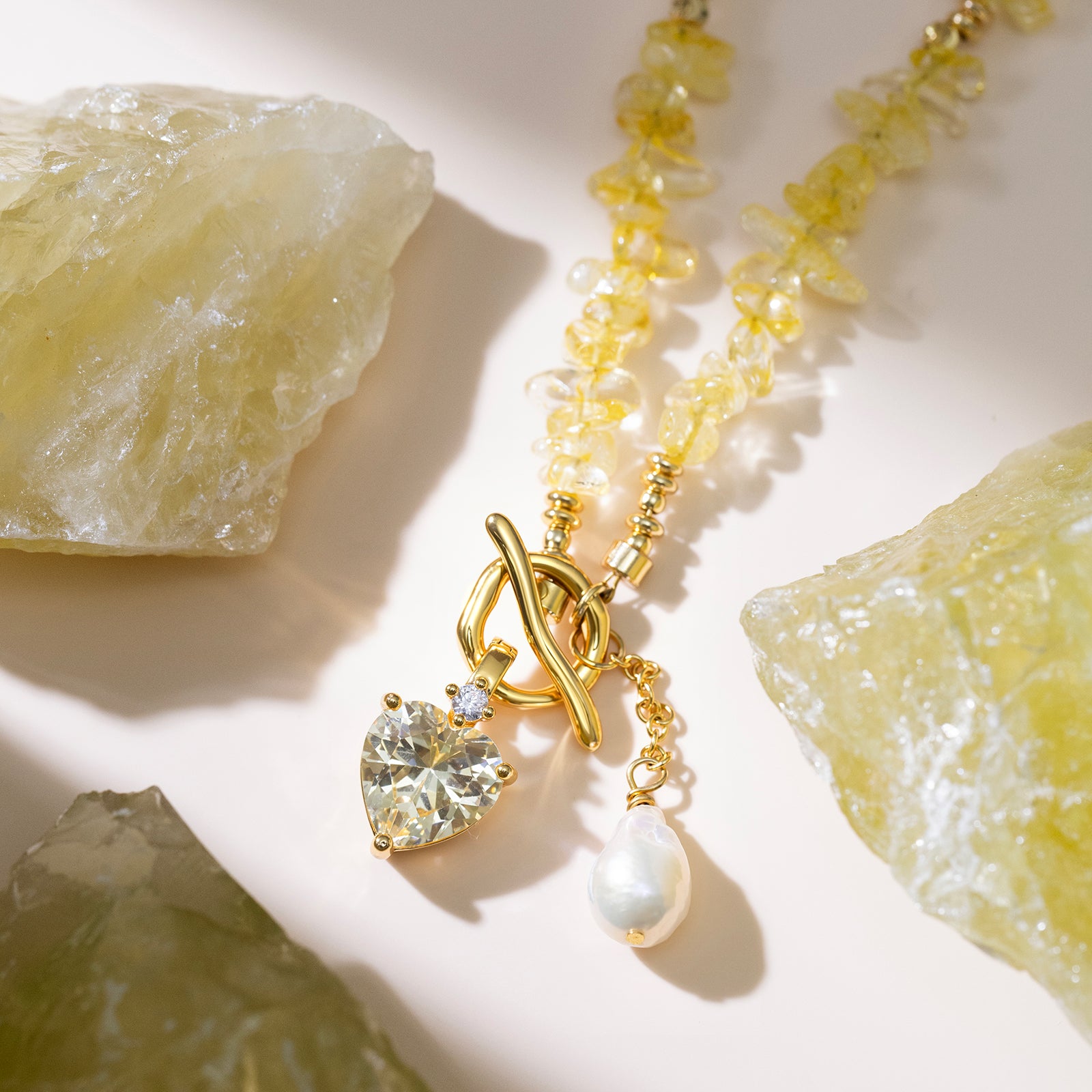 Selenichast Citrine Heart Pearl Necklace