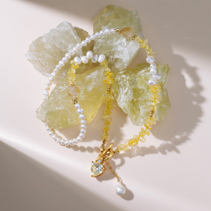 Selenichast Citrine Heart Pearl Necklace