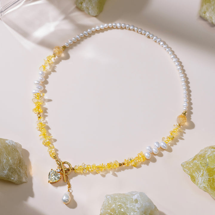 Selenichast Citrine Heart Pearl Necklace