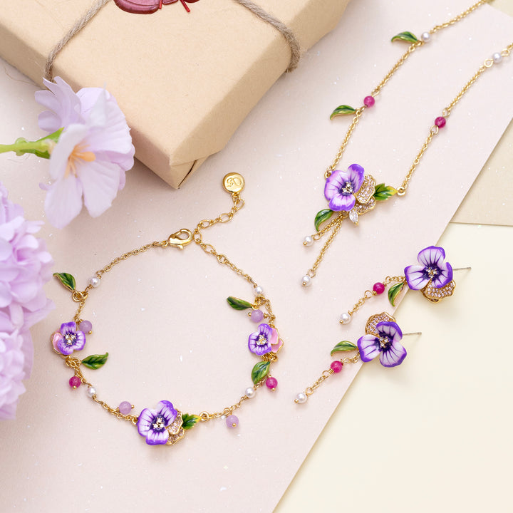 Selenichast Pansy Jewelry Set with Gift Wrapping