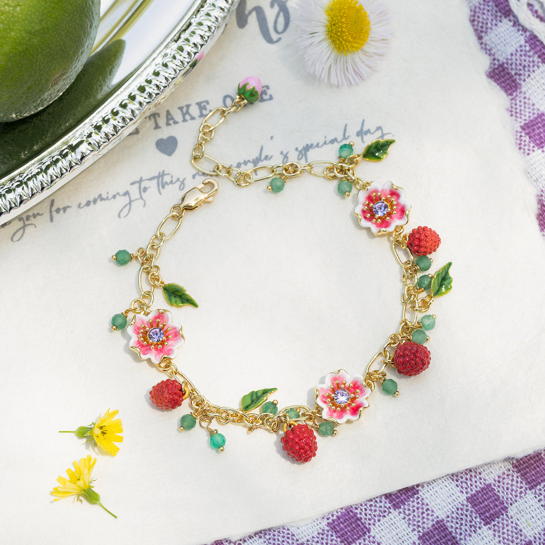 Raspberry Flower Beads Bracelet