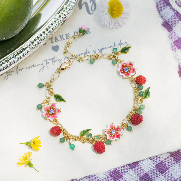 Raspberry Flower Beads Bracelet