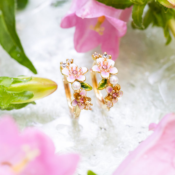Sakura Enamel Hoop Earrings