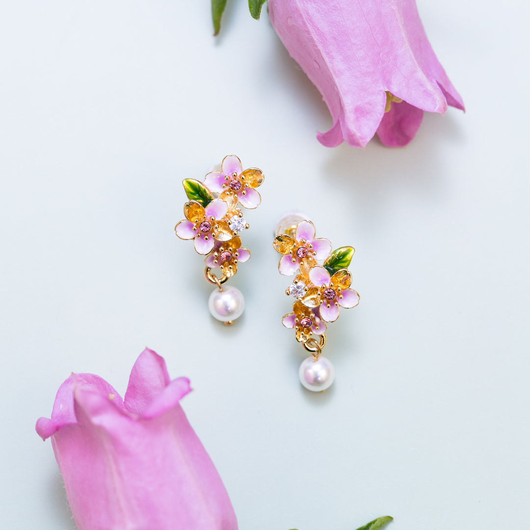 Sakura Enamel Drop Earrings