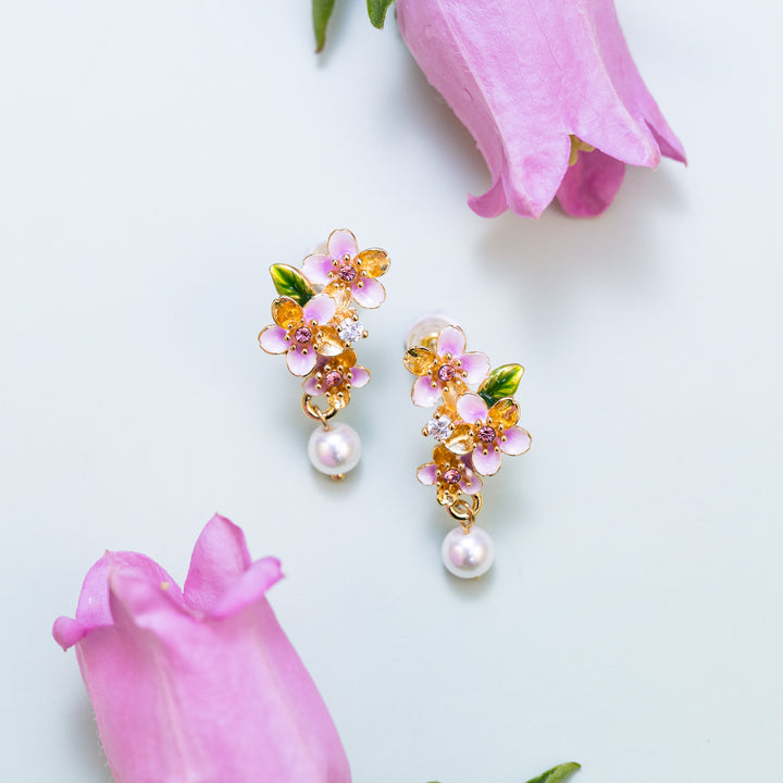 Sakura Enamel Drop Earrings