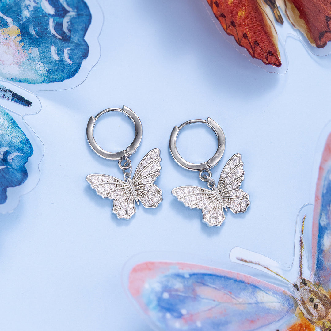 Silver Butterfly Hoop Earrings