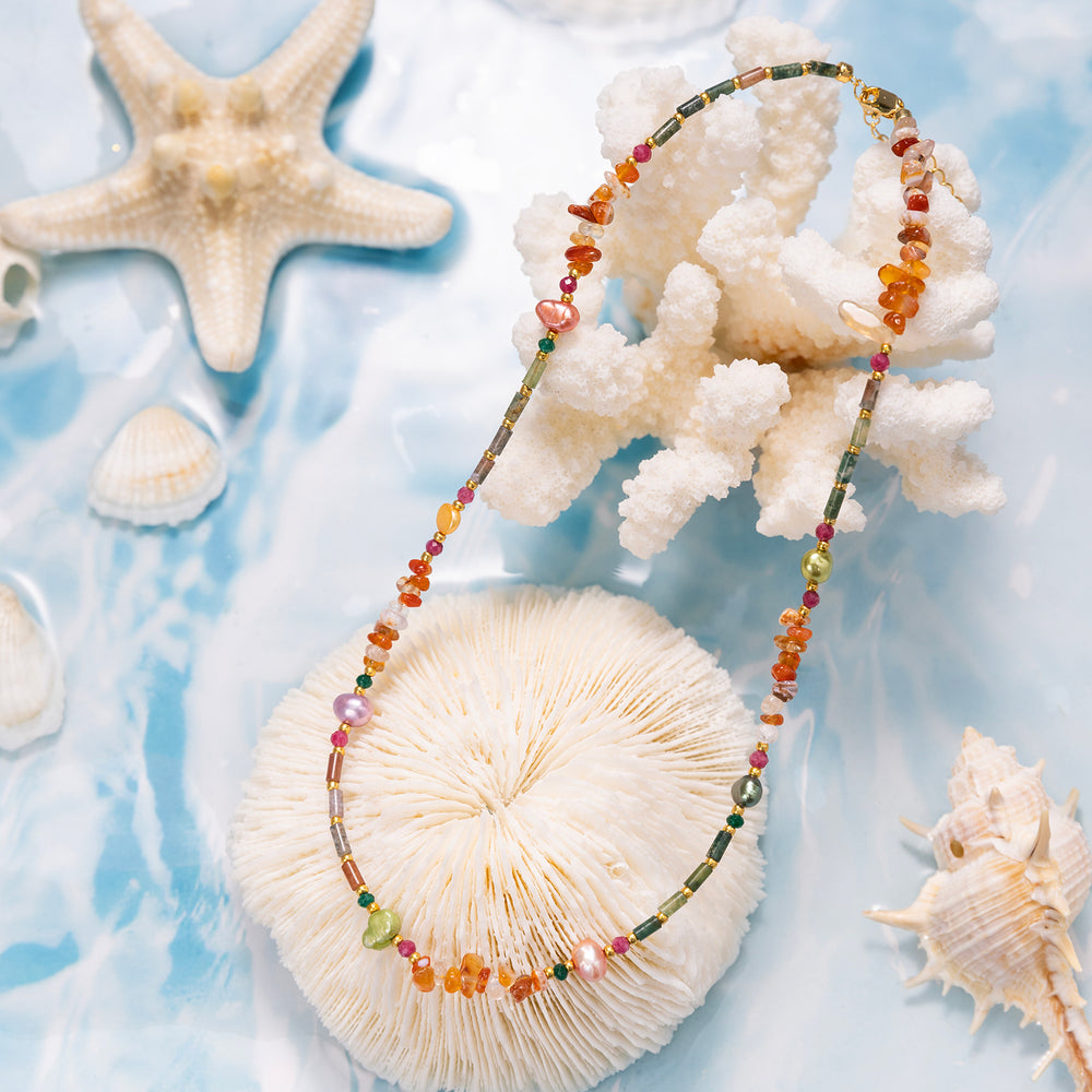 Multi Gemstone Beaded Necklace Summer Jewelry