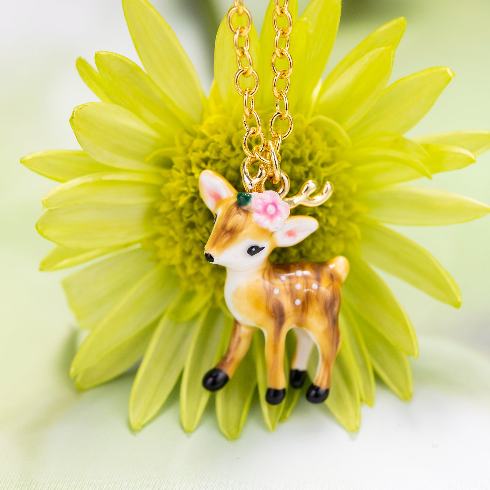 Selenichast Enamel Deer 18K Gold On Brass Pendant Necklace Animal Selenichast Enamel Deer 18K Gold On Brass Pendant Necklace Animal