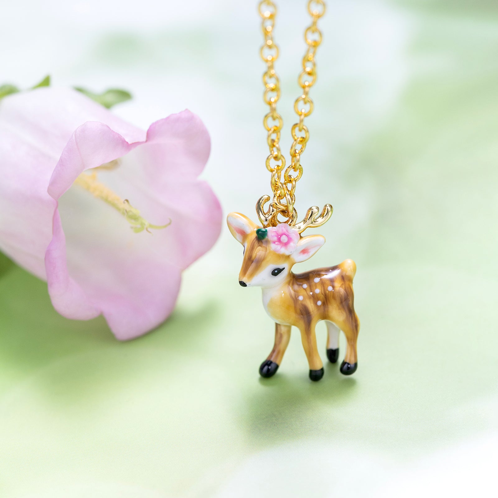 Selenichast Enamel Deer 18K Gold On Brass Pendant Necklace Animal Selenichast Enamel Deer 18K Gold On Brass Pendant Necklace Animal