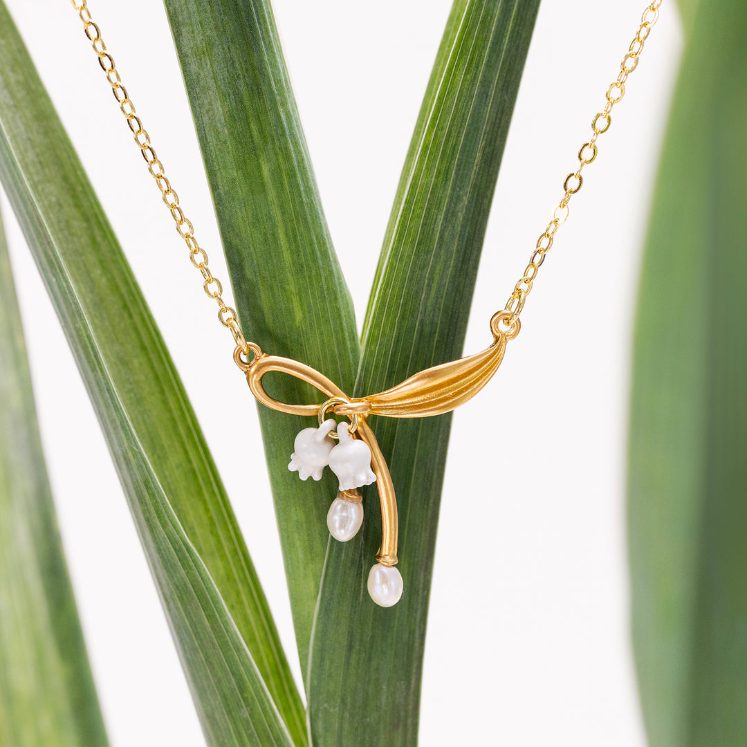 Gold Lily of the Valley Bow Necklace 18K Gold Jewelry