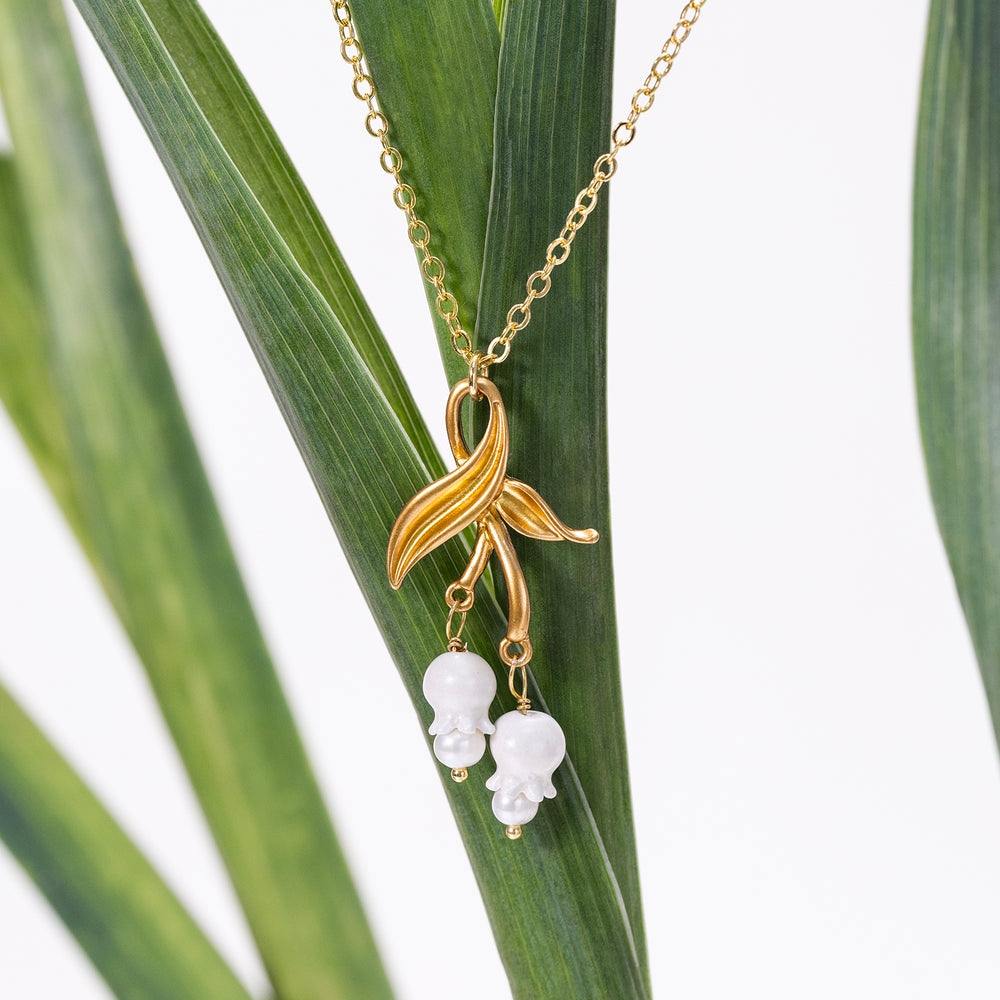 Gold Lily of the Valley Leaf Necklace 18K Gold Jewelry