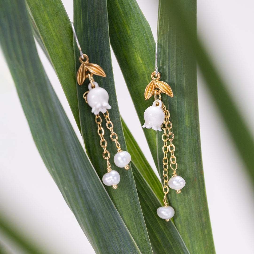 Lily of the Valley Gold Dangle Earrings 18K Gold Jewelry