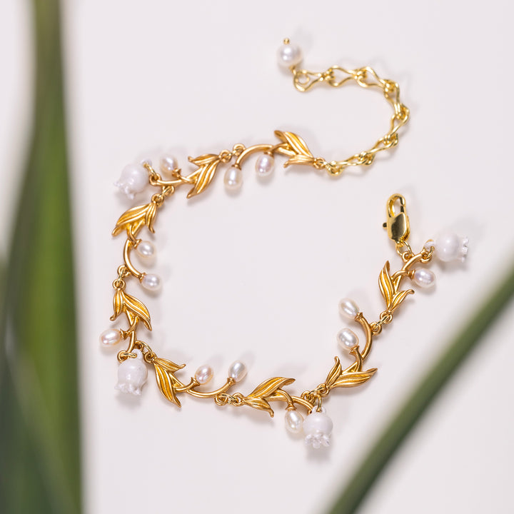 Lily of the Valley Gold Charm Bracelet 18K Gold Jewelry