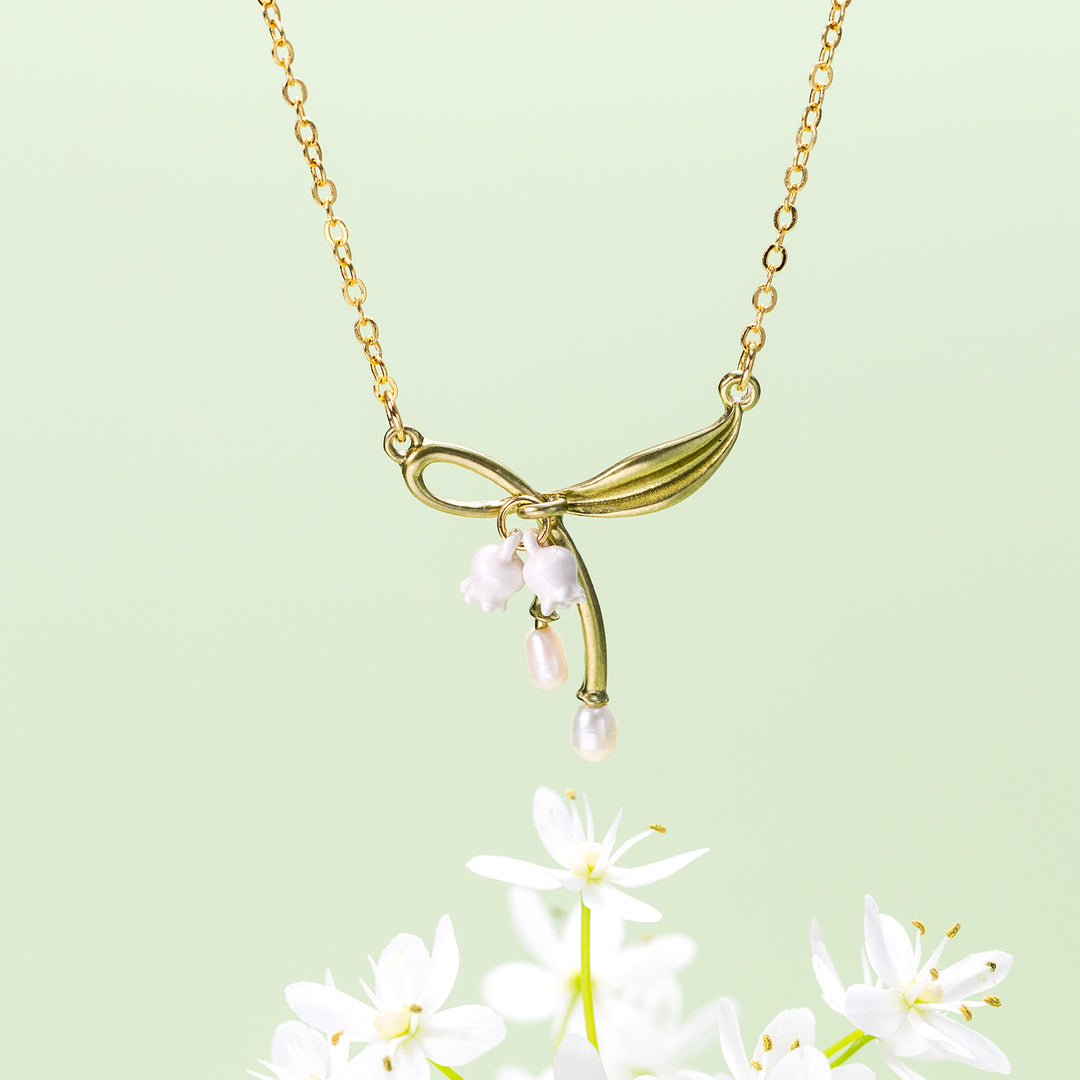 Lily of the Valley Bow Necklace 18K Gold Jewelry