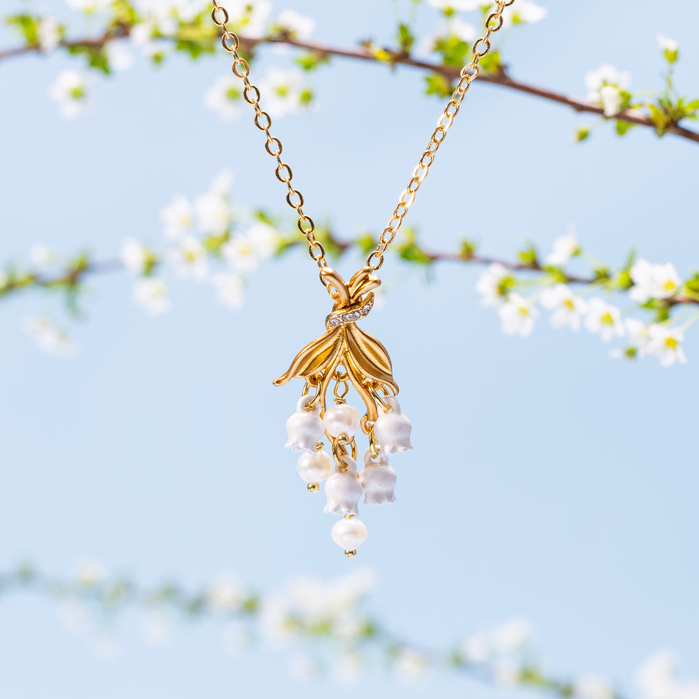Gold Lily of the Valley Drop Necklace 18K Gold Jewelry