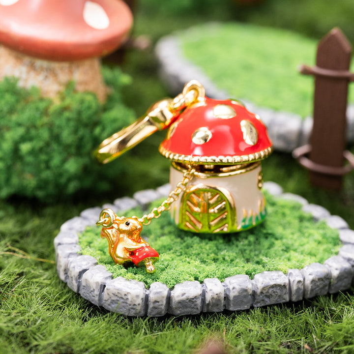 Squirrel Mushroom Locket Necklace 18K Gold Jewelry