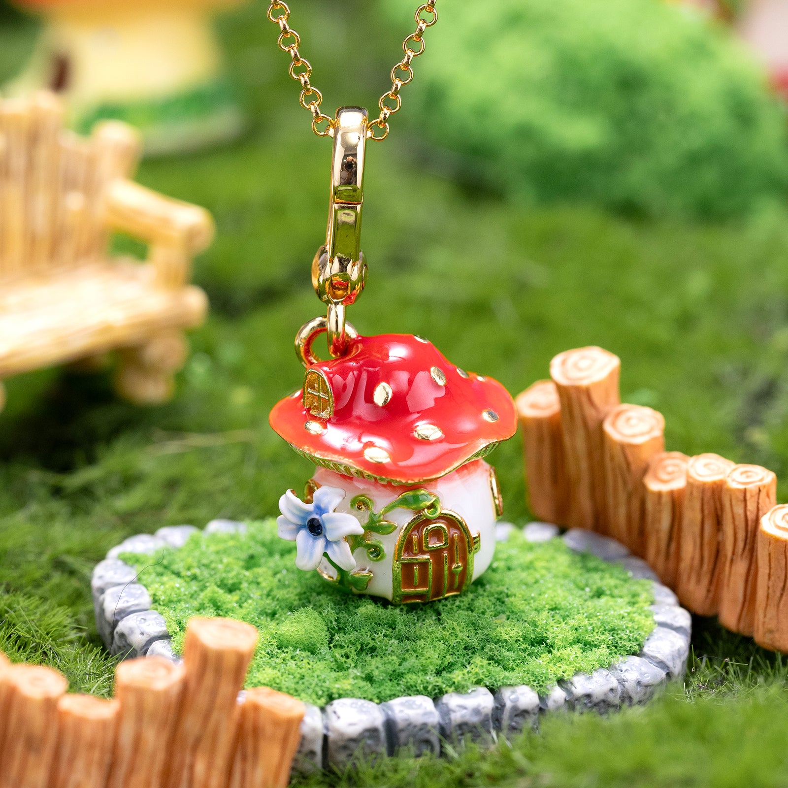 Selenichast Rabbit Mushroom Locket Necklace 