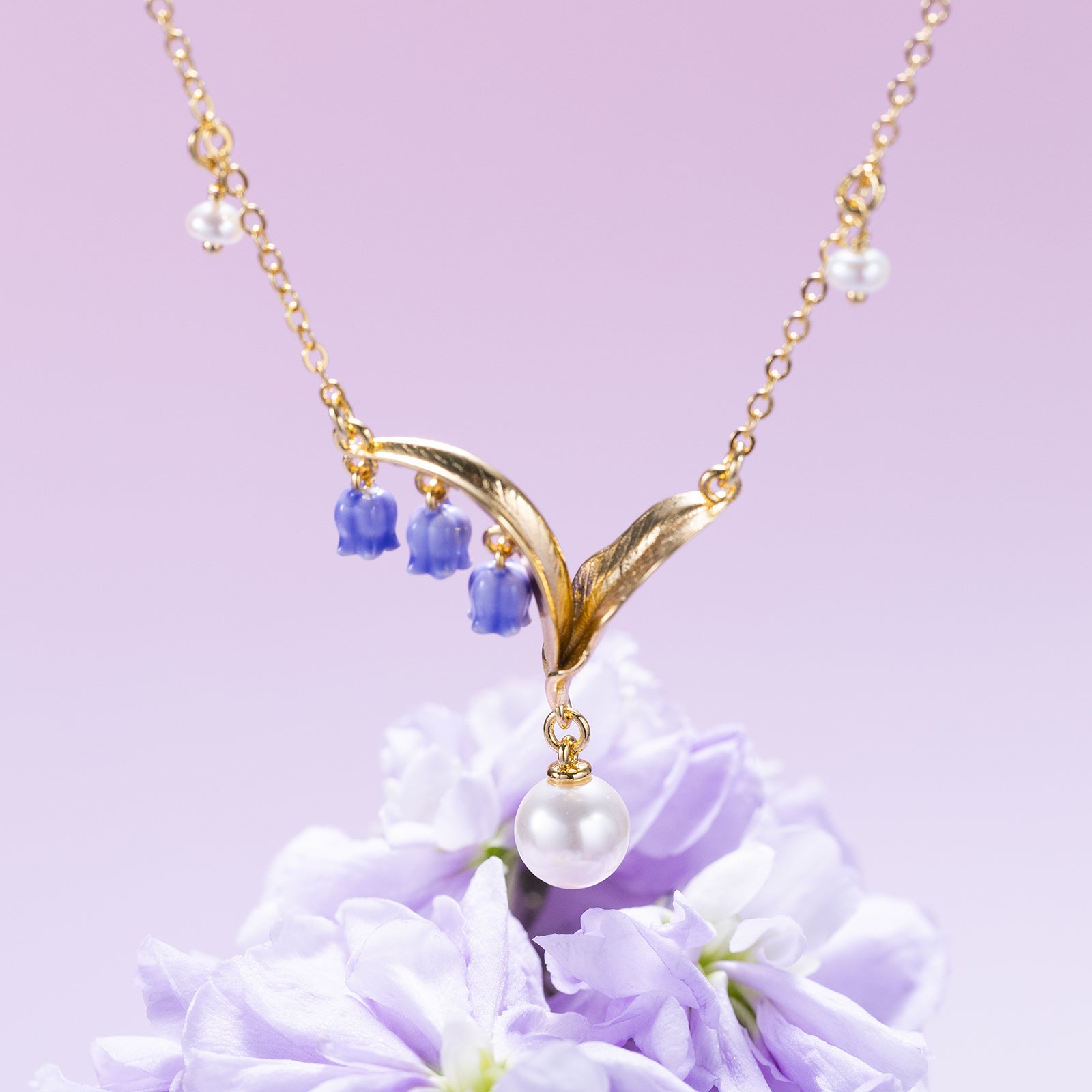 Selenichast Enamel Lily of The Valley Pearl Necklace Nature Flower