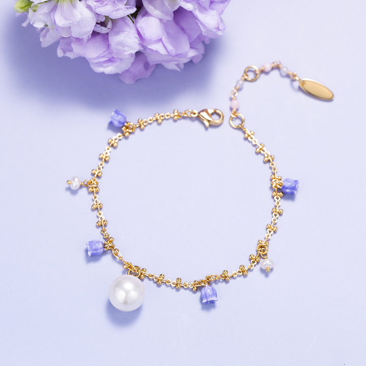 Selenichast Lily of The Valley Pearl Bracelet Enamel Jewelry Gifts for Her