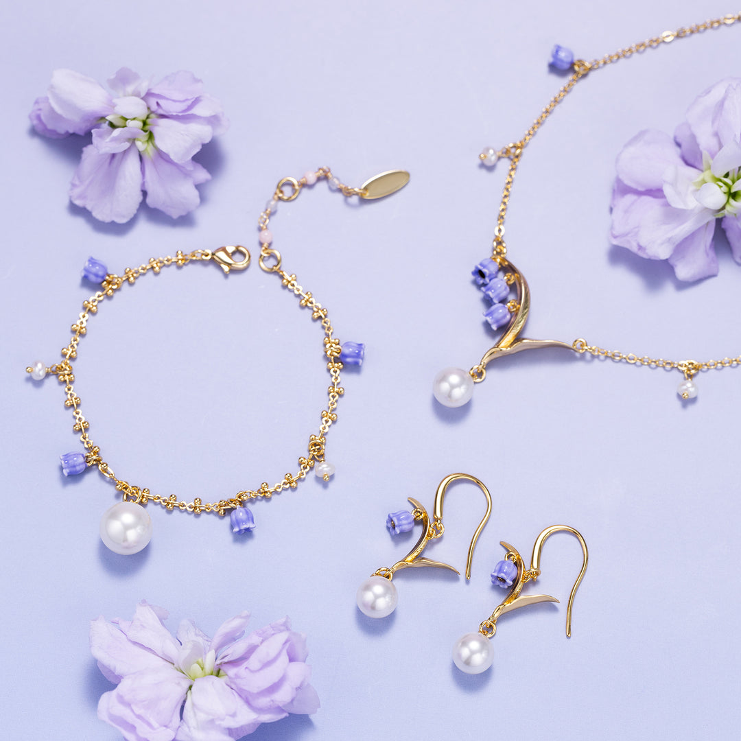 Lily of The Valley Pearl Jewelry Set with Gift Wrapping