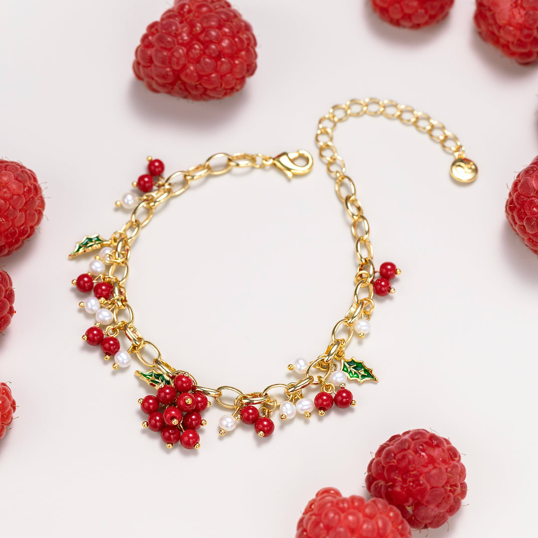 Selenichast Cranberry Gold Charm Bracelet 18K Gold Necklace