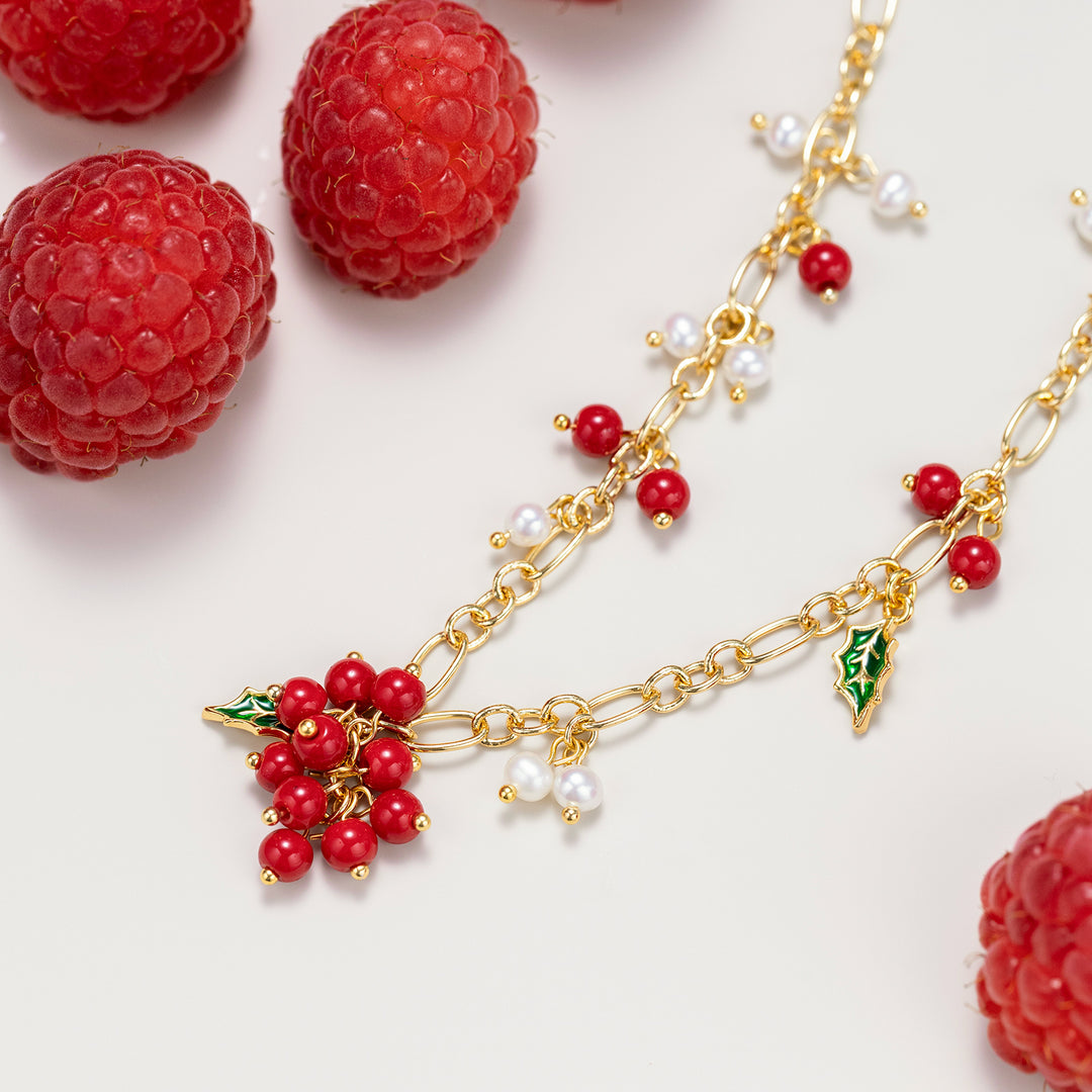 Selenichast Cranberry Gold Charm Necklace 18K Gold Jewelry