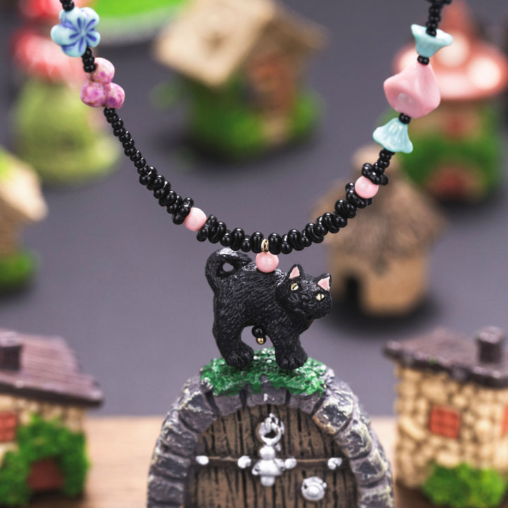 Black Cat Beaded Necklace