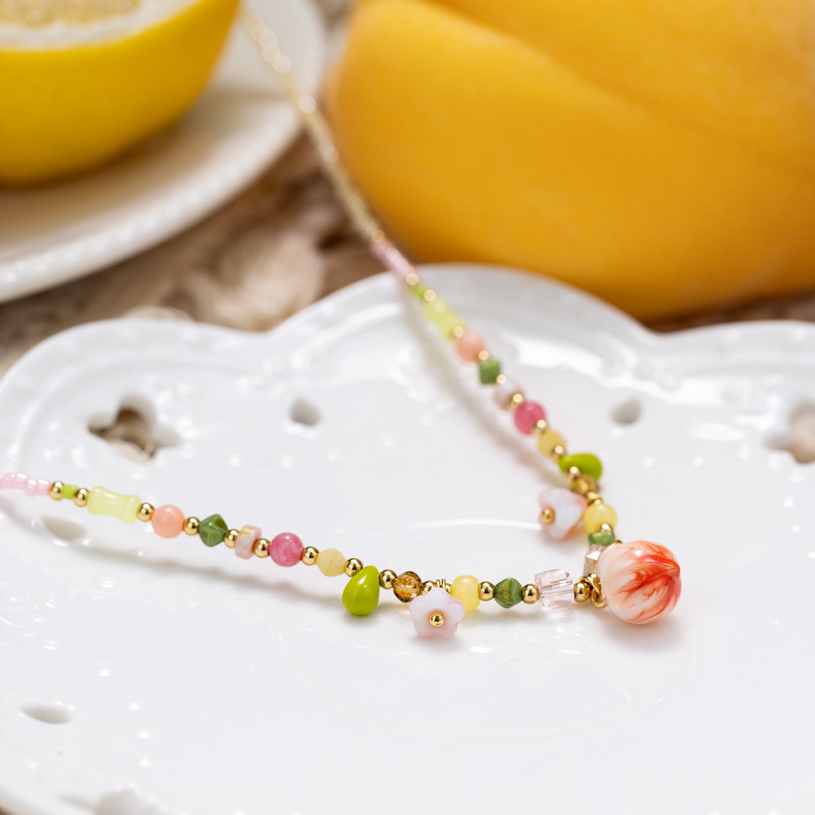 Selenichast Peach Beaded Necklace Beaded Jewelry