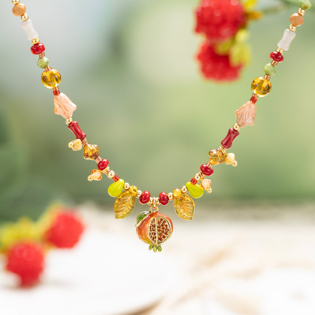 Selenichast Vintage Pomegranate Charm Necklace Beaded Jewelry