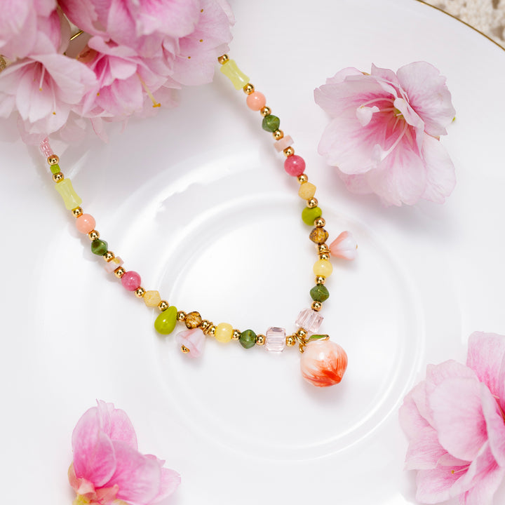 Selenichast Peach Beaded Necklace Summer Gifts for Her