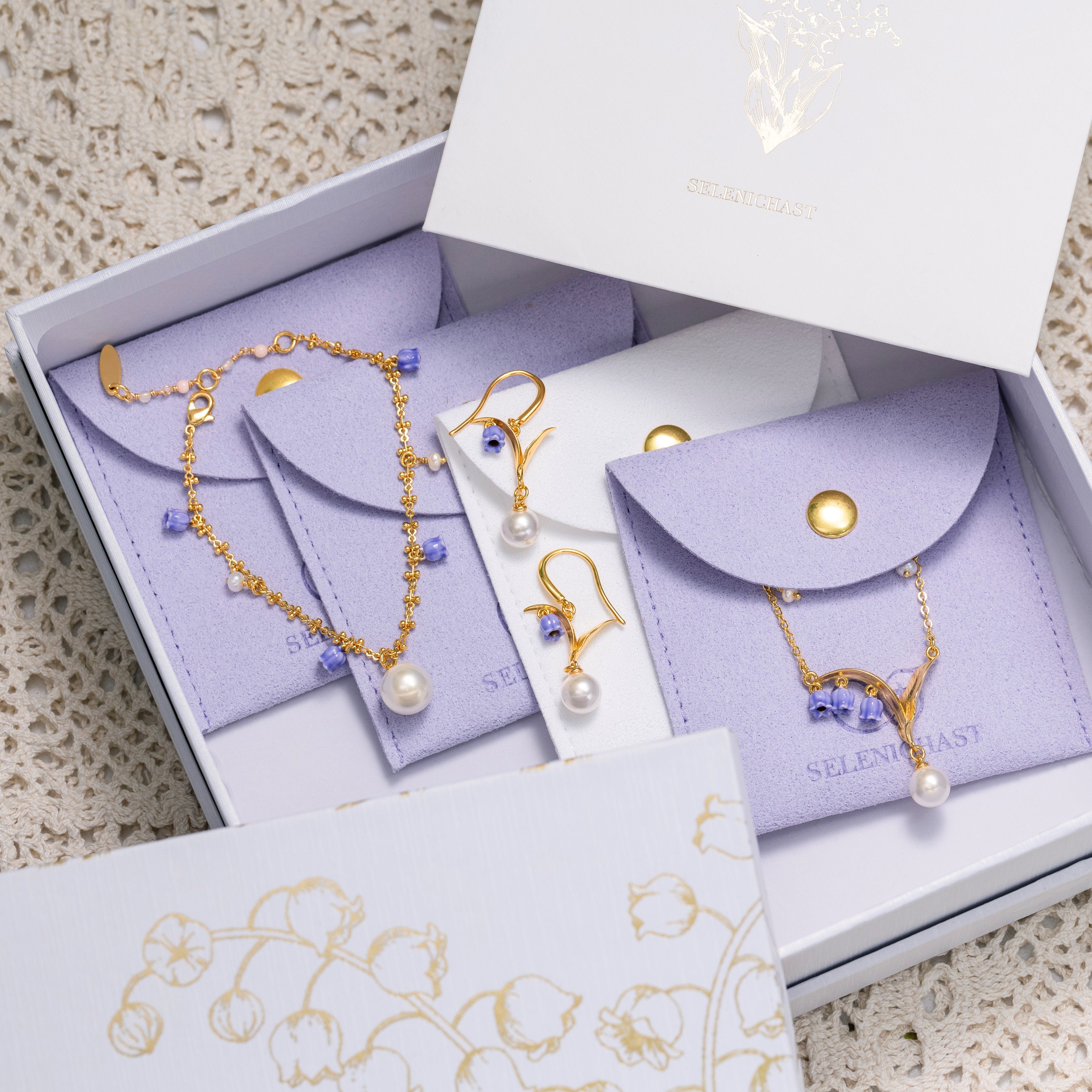 Selenichast Enamel Lily of The Valley Pearl Necklace Nature Flower
