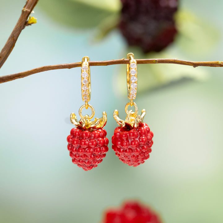 Selenichast Raspberry Hoop Earrings Enamel jewelry for Women