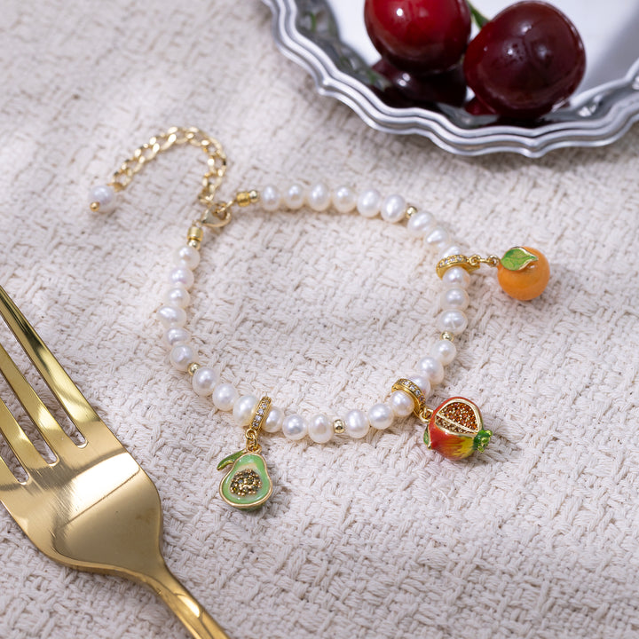 Selenichast Pearl Bracelet Fruit Charm Bracelet
