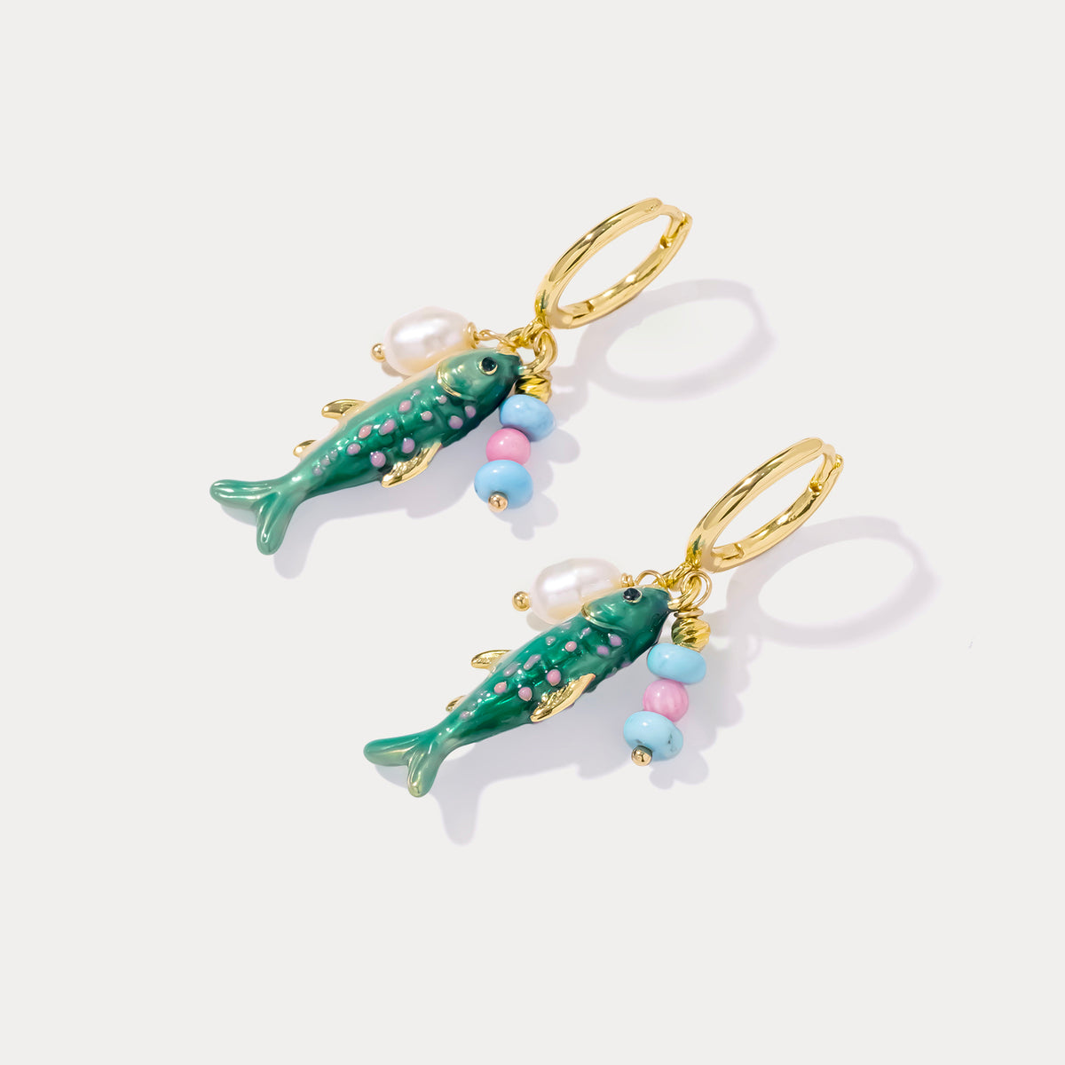 Selenichast Gold Sardine Earrings Enamel Jewelry