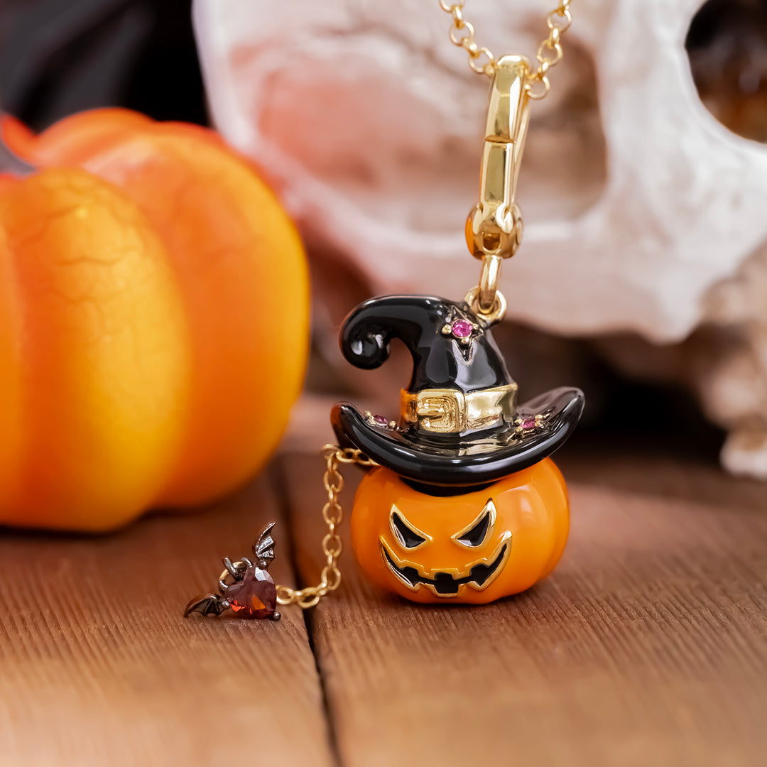 Halloween Pumpkin Witch Hat Locket Necklace