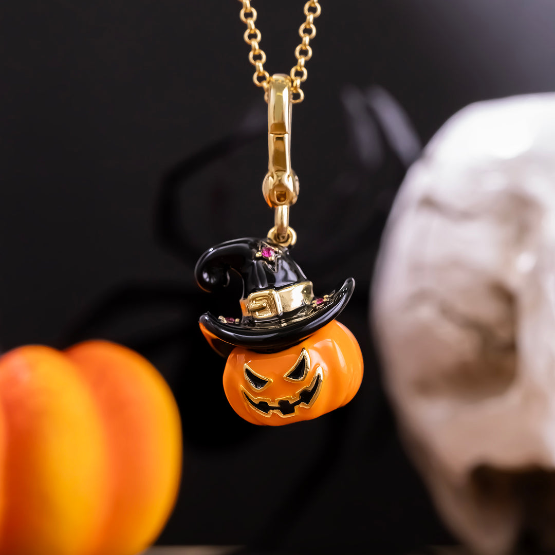 Halloween Pumpkin Witch Hat Locket Necklace