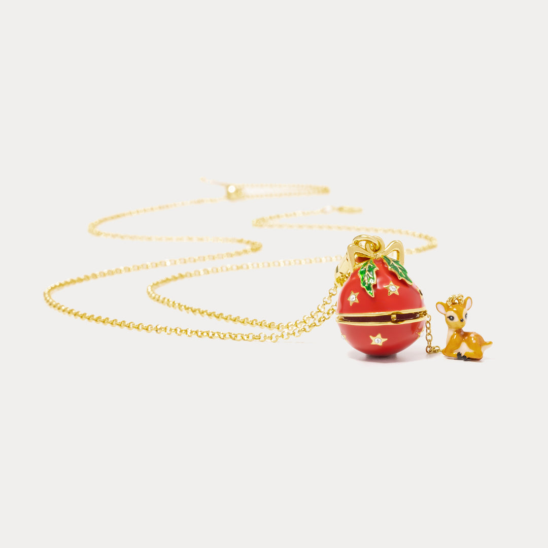 Christmas Jingle Bell & Reindeer Locket Necklace