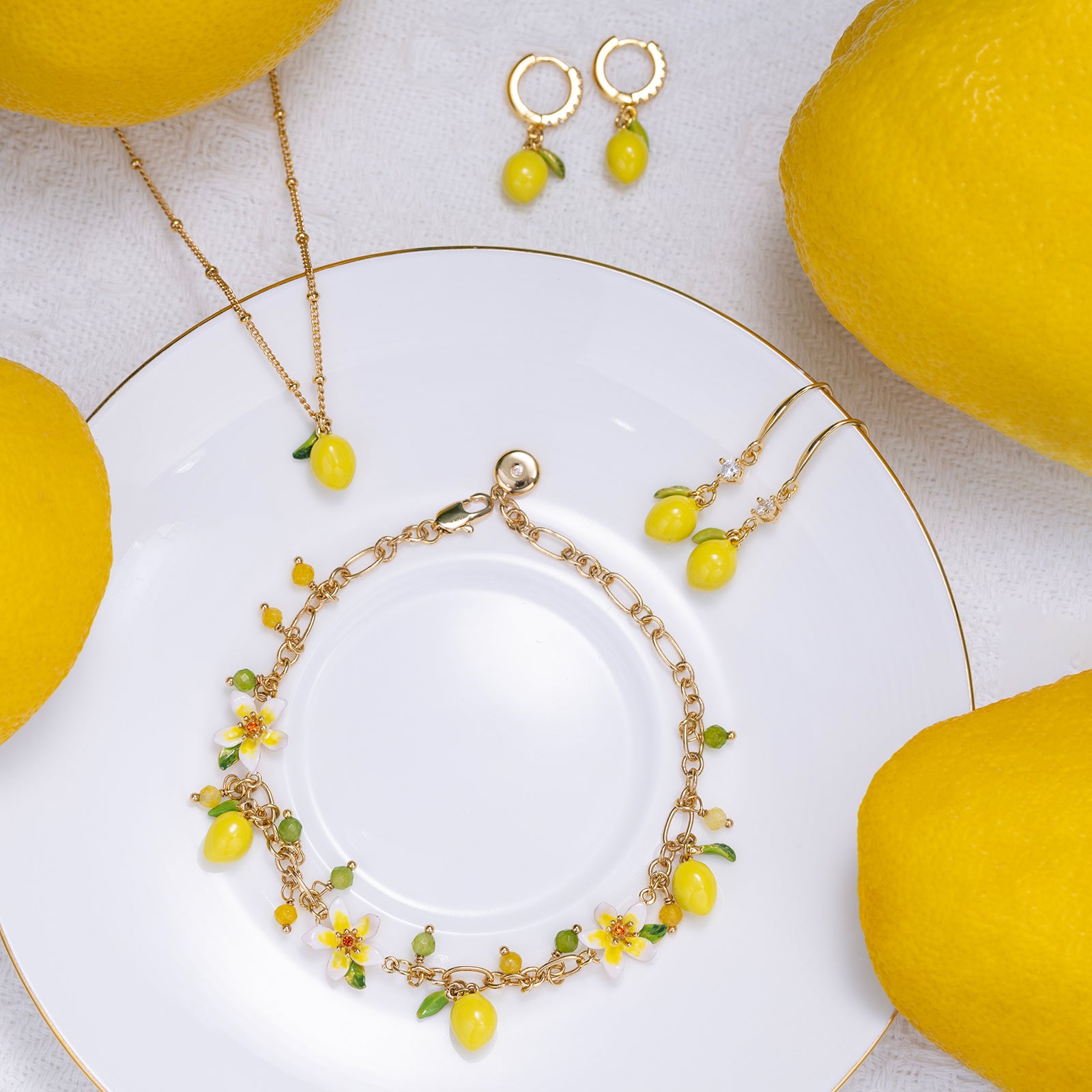 Selenichast Lemon Necklace Enamel Jewelry 