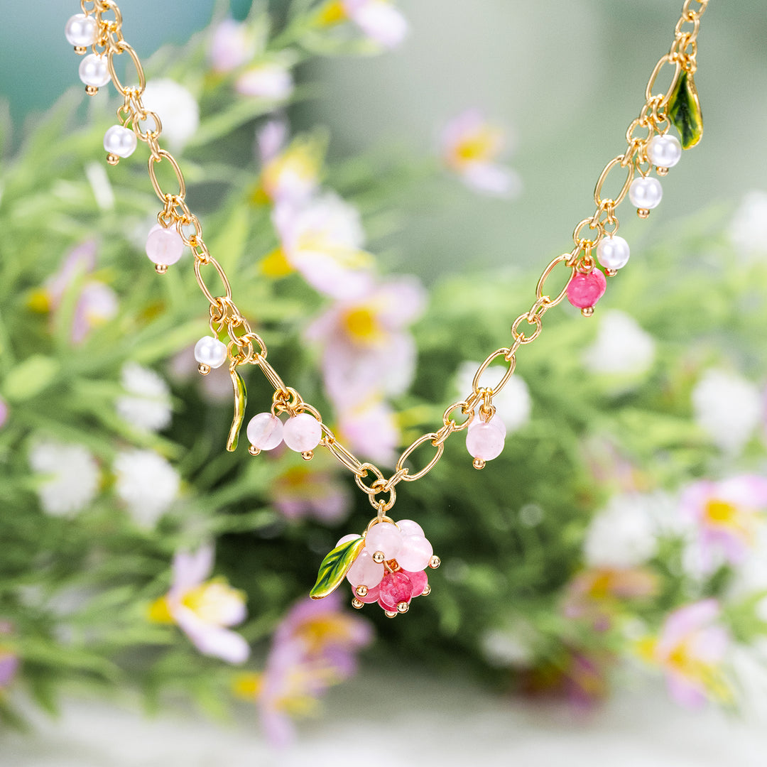 Selenichast Pink Berry Gold Charm Necklace Berry Necklace