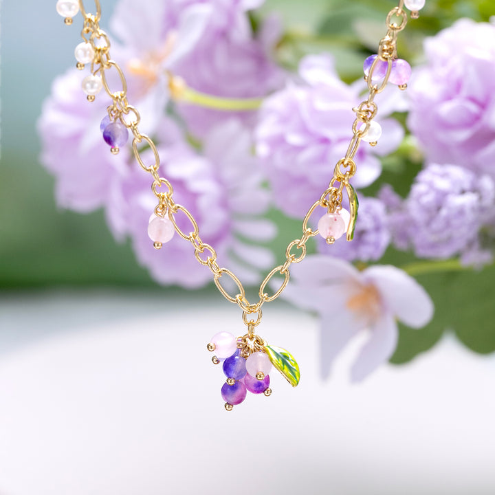 Grape Gold Charm Necklace Selenichast Enamel Jewelry 