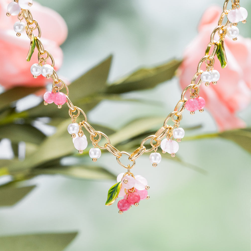 Selenichast Pink Berry Gold Charm Bracelet